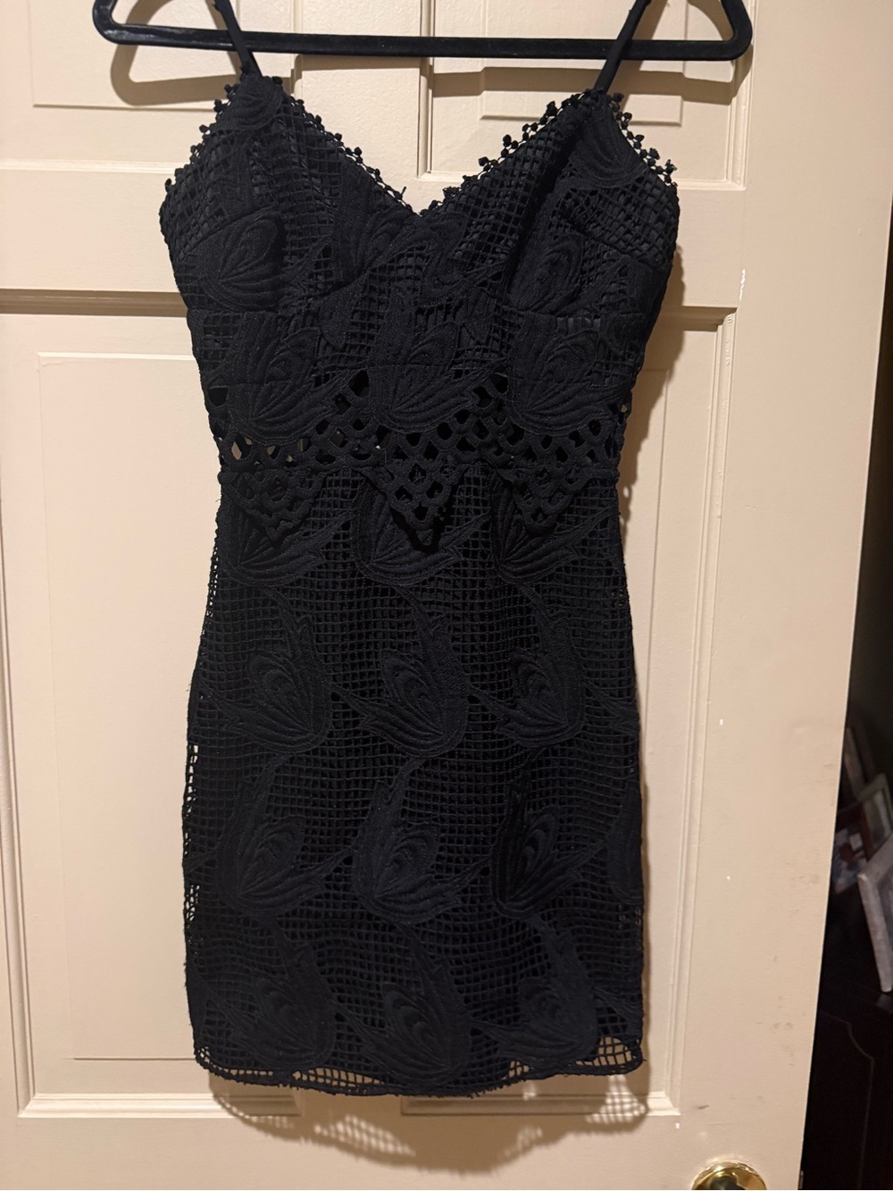 Aqua Black Crochet Lace Mini Dress with Spaghetti Straps